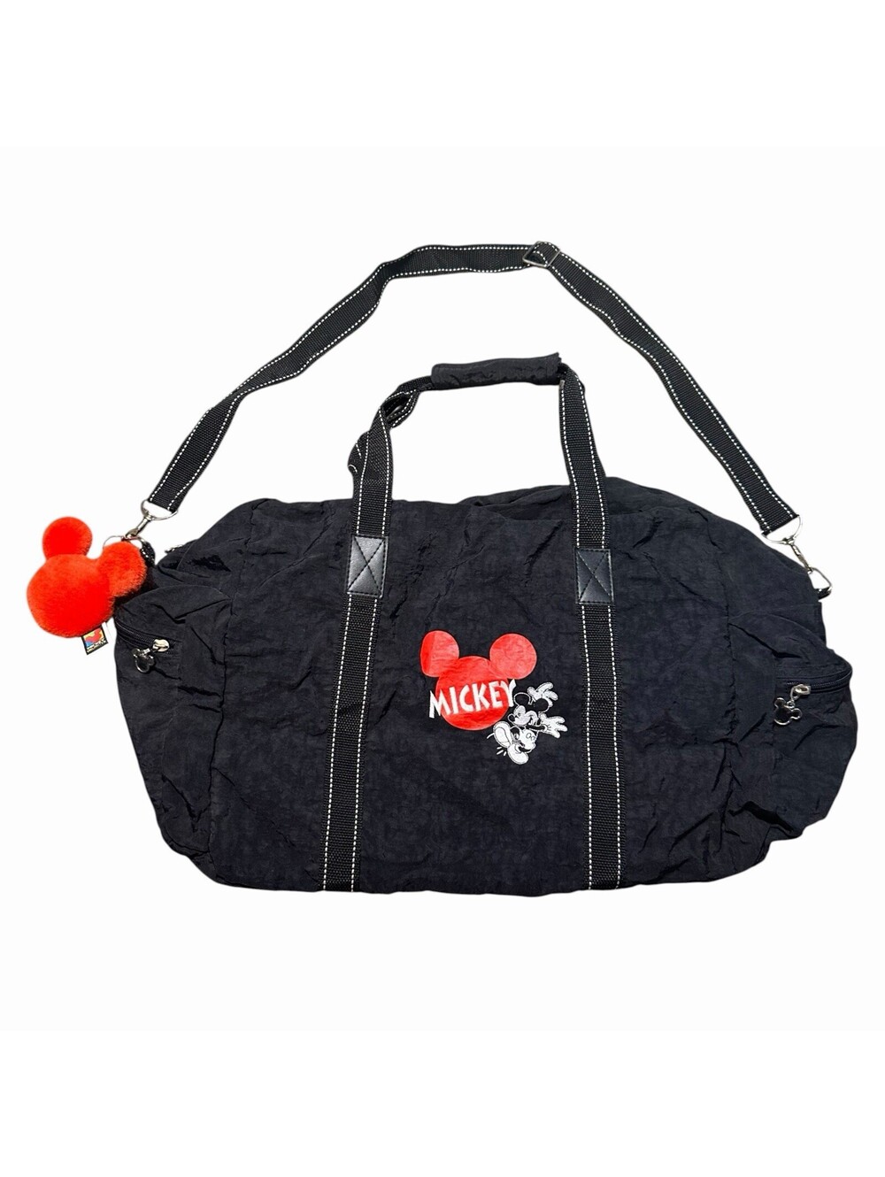 Vintage Mickey Mouse Unlimited Embroidered Duffle Bag with Red Plush Bag Charm